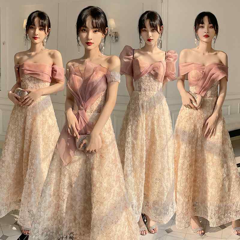 お召しもの レディース ブライズメイド 婚礼の儀 お呼ばれ 二次会 ロング ミモレ丈 ベアとっ始め 瀬戸もの風 編み上げ 御前上等感 窈窕たる 窈窕たる 女子らしい レトロ ノースリーブ ポリエステル サクラ色 緑であること 春夏 フォーマル レディースファッション-ドレス