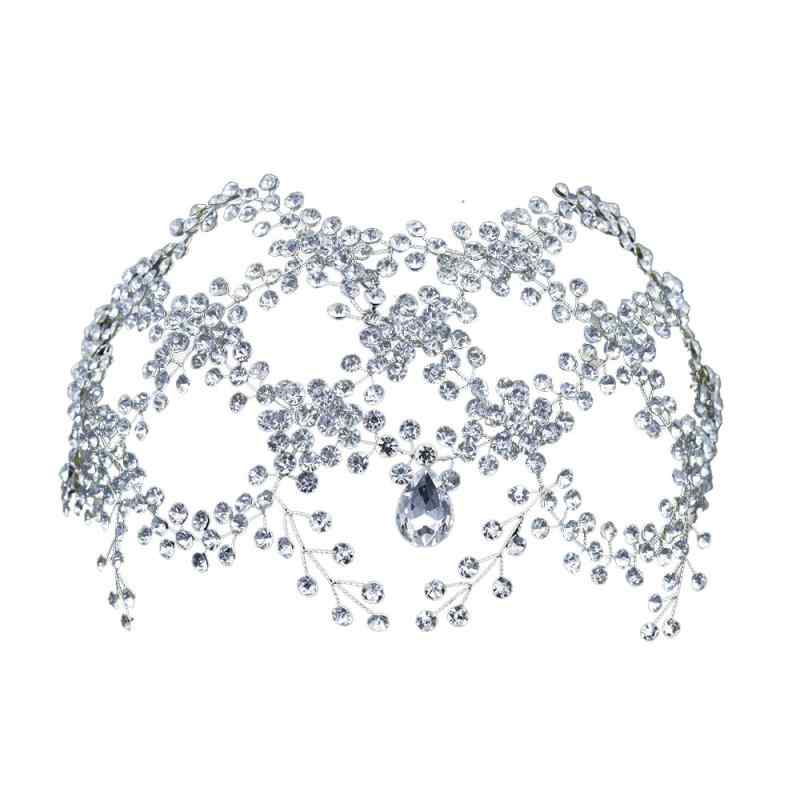 ヘアアクセサリー レディース ヘッドドレス カチューシャ ヘアバンド ブライダル 結婚式 ウェディング 額チェーン ラインストーン 髪飾り ビジュー クリスタル 花 シルバー ゴールド 華やか 上品 高級感