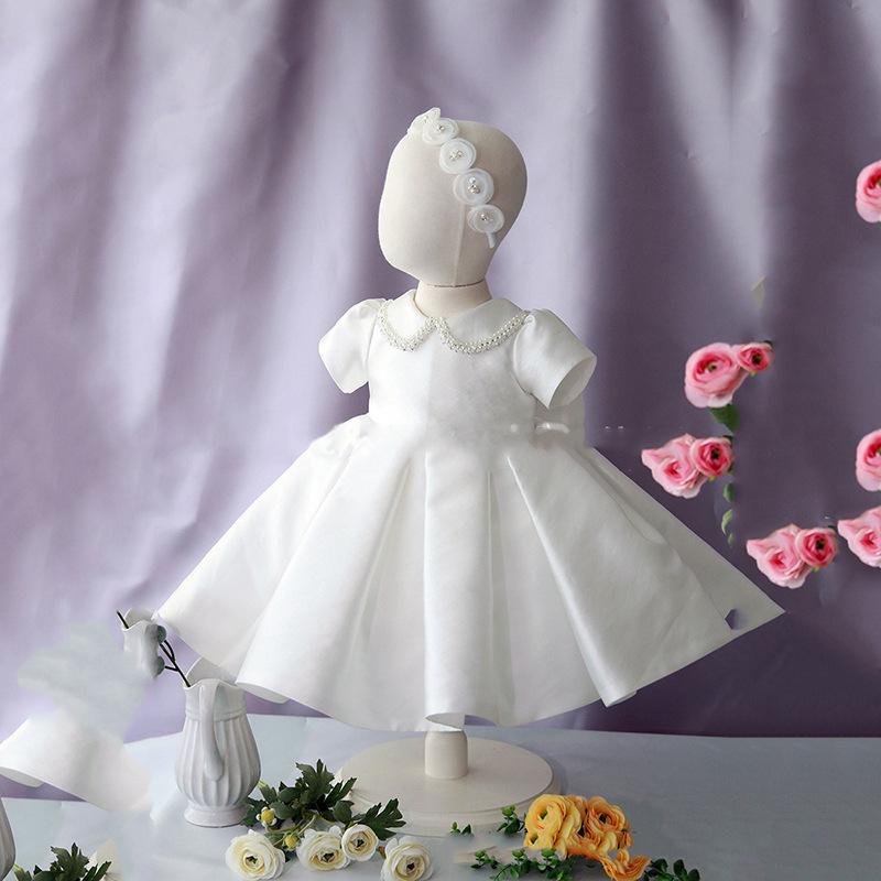ドレス 女の子 子供 キッズ ベビー プリンセス ワンピース 礼服 フォーマル セレモニー 誕生日 結婚式 フラワーガール ホワイト 80-160cm コットン混 ポリエステル 高級感 かわいい オールシーズン
