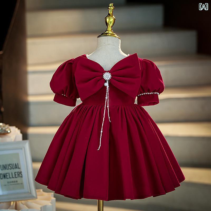ドレス 女の子 ベビー ワインレッド 1歳 誕生日 結婚式 発表会 プリンセス ワンピース チュールスカート フォーマル お姫様 子供服 キッズ フラワーガール コットン ポリエステル かわいい オールシーズン 高級感