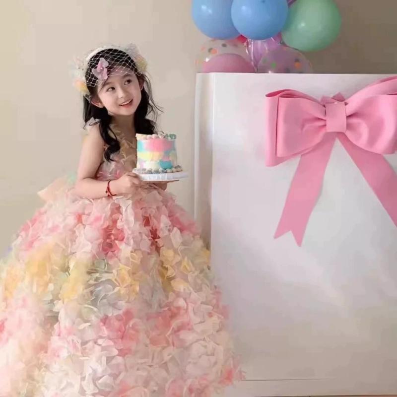 ドレス 女の子 子供 礼服 ワンピース フォーマル プリンセス ロング丈 フラワーガール 結婚式 発表会 誕生日 フェアリー プリーツ サテン ポリエステル 高級感 かわいい オールシーズン マルチカラー