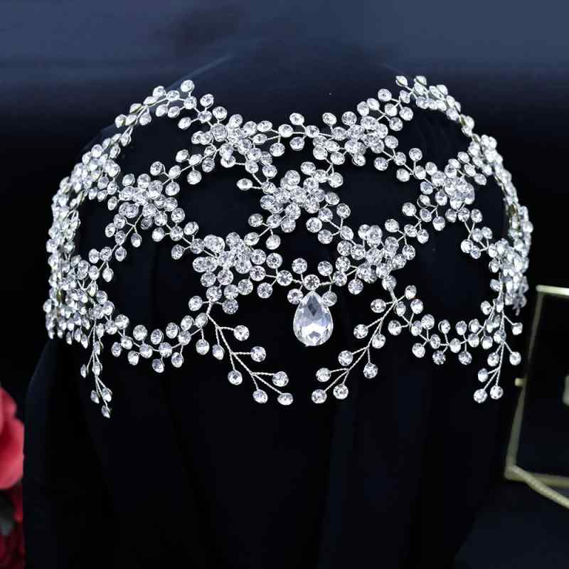 ヘアアクセサリー レディース カチューシャ ヘッドドレス ウェディング ブライダル 結婚式 披露宴 パーティー 花嫁 額チェーン ハンドメイド ラインストーン ビジュー クリスタル 華やか 上品 高級感 フラワー シルバー ゴールド アップスタイル 髪飾