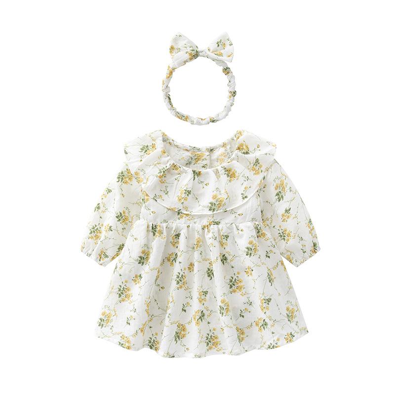 ワンピース ベビー 女の子 ロンパース カバーオール 長袖 春秋 花柄 綿 コットン 柔らかい 快適 Aライン プリント 出産祝い 1歳 誕生日 お出かけ 韓国 かわいい ガーリー ナチュラル ライトブラウン ベージュ