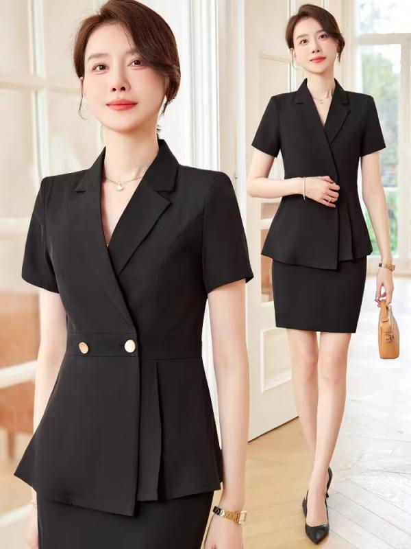 スーツ レディース セットアップ 半袖 春夏 薄手 ジャケット スカート パンツ ビジネス 通勤 オフィス 事務服 制服 フォーマル きれいめ 上品 エレガント 洗える ポリエステル ブルー ブラック 大きいサイズ 涼しい