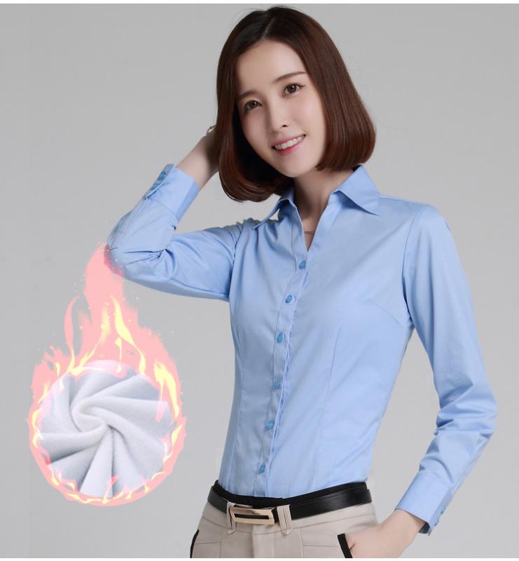 シャツ レディース ブラウス トップス 事務服 裏起毛 保温 あったか 厚手 スリム タイト Vネック 長袖 無地 シンプル コットン 綿 オフィス ビジネス 通勤 リクルート 仕事着 制服 白 黒 ボルドー 秋冬