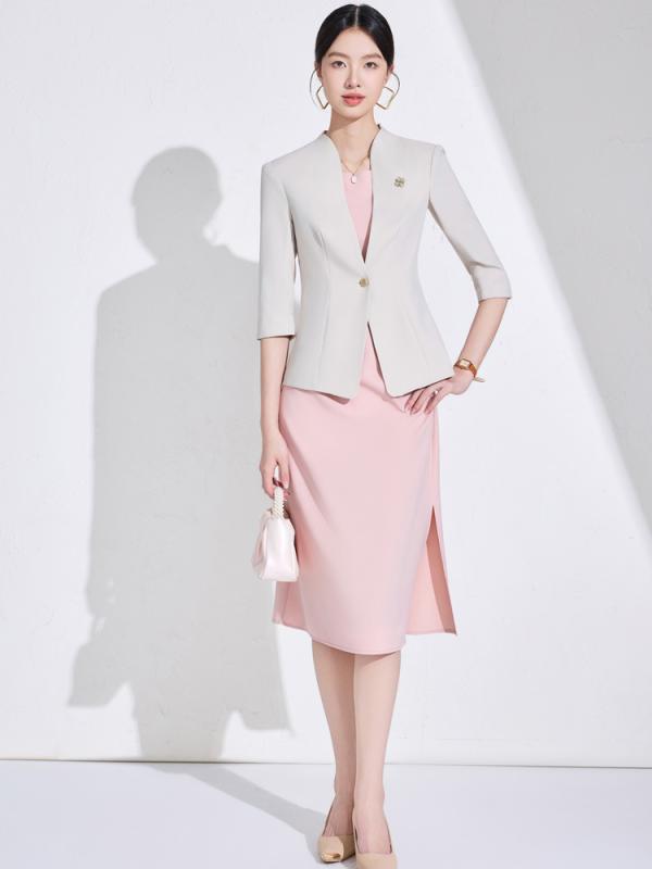 セットアップ レディース 春夏 テーラードジャケット 七分袖 ワンピース 9分丈パンツ 3点セット スーツ 事務服 通勤 オフィス フォーマル ビジネス きれいめ 上品 高級感 オフホワイト ライトピンク ブラック
