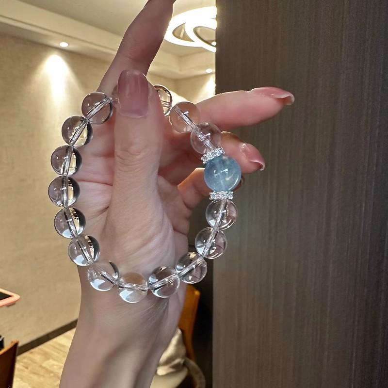 ブレスレット メンズ レディース 天然石 白水晶 ホワイトクリスタル アクアマリン 高級感 かわいい おしゃれ 爽やか アクセサリー ジュエリー ラウンド 丸玉 春夏 普段使い ビジネス 8mm 10mm
