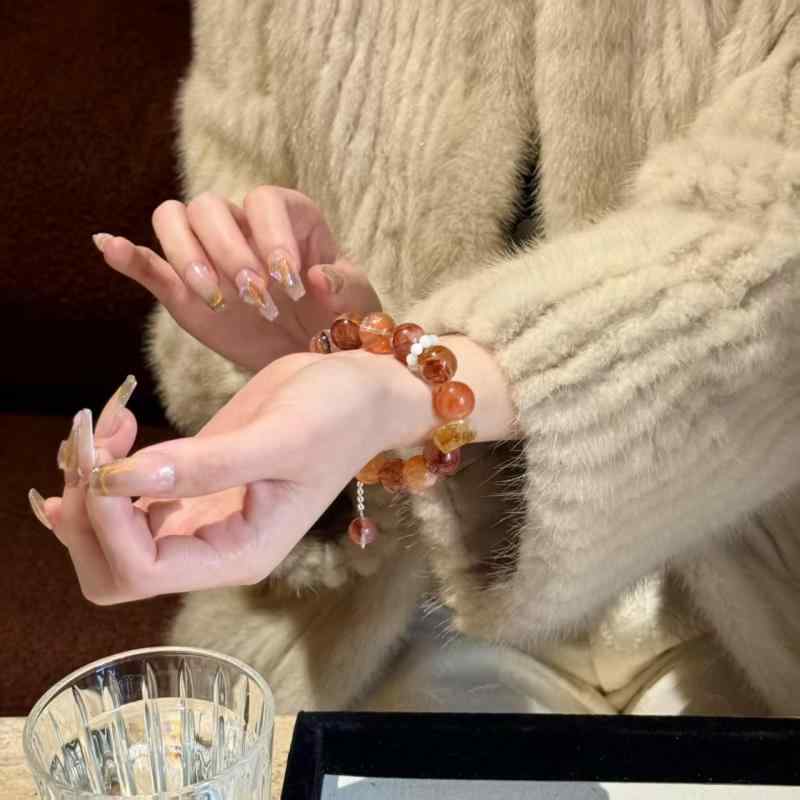 ブレスレット レディース 天然石 水晶 ガーデンクォーツ 庭園水晶 イエロー レッド オレンジ 花 腕輪 ラッキー 開運 ラッキーアイテム お守り 高級感 華やか 普段使い 贈り物 春