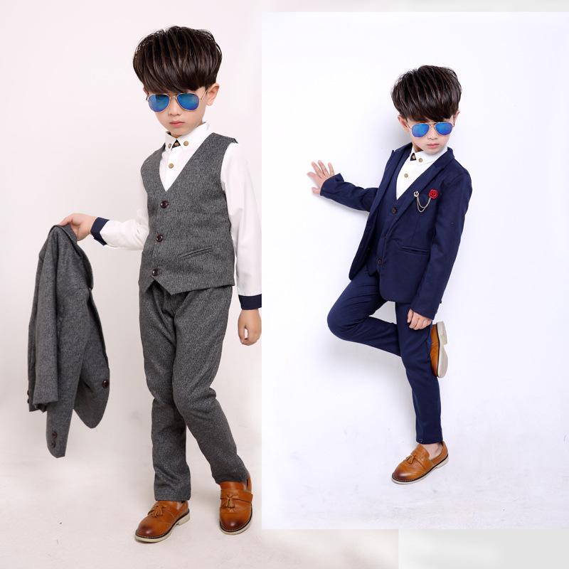 スーツ 男の子 フォーマル 3点セット セットアップ 礼服 結婚式 発表会 入園式 ステージ衣装 韓国スタイル 春秋 綿 コットン 高級感 かっこいい おしゃれ グレー ブルー 上下セット ジャケット パンツ ズボン