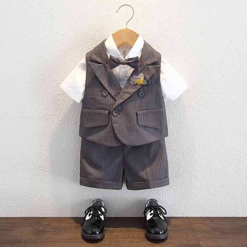 スーツ 男の子 キッズ セットアップ 子供用 フォーマル 英国風 上下セット ベスト シャツ パンツ 蝶ネクタイ 結婚式 発表会 記念撮影 春秋 おしゃれ かわいい 高級感 グレー ポリエステル 冠婚葬祭 1歳
