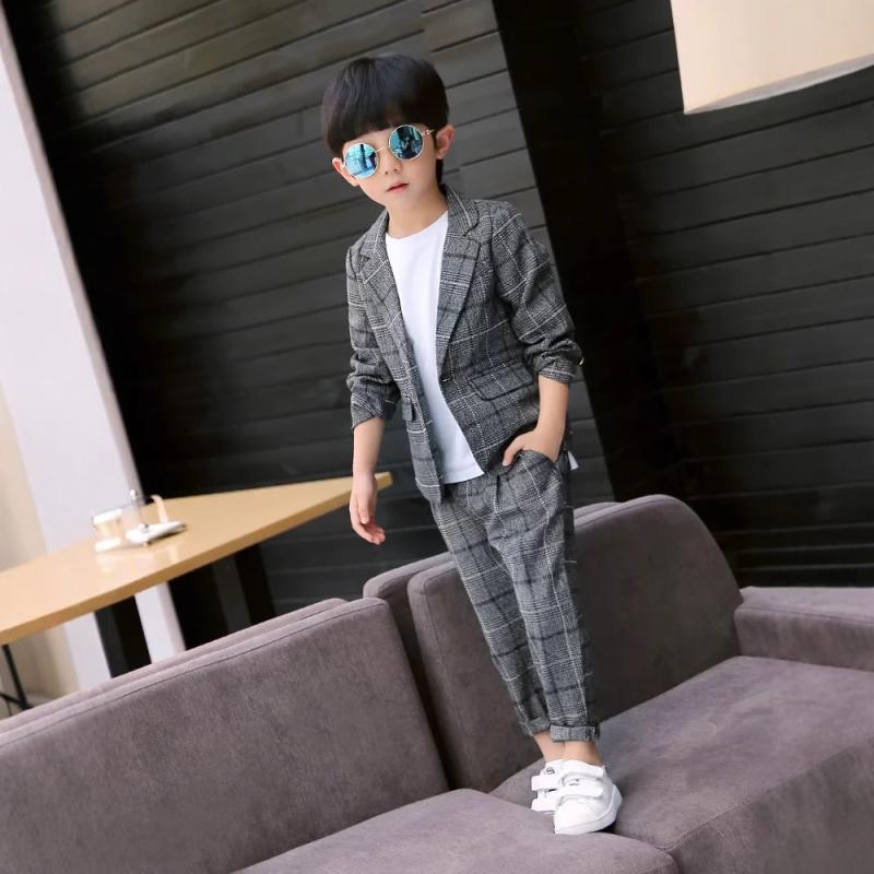 セットアップ 男の子 子供服 チェック柄 テーラードジャケット ロングパンツ キッズ フォーマル カジュアル 韓国 発表会 入学式 七五三 春夏 トレンド 柔らかい ポリエステル 長袖 襟 普段使い お出かけ スタイリッシュ