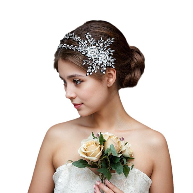 カチューシャ レディース 髪飾り ヘアアクセサリー ウェディング ブライダル 結婚式 パーティー お呼ばれ ヴィンテージ風 欧米風 ラインストーン ジルコニア 合金 花 2連 ハンドメイド シルバー ゴールド
