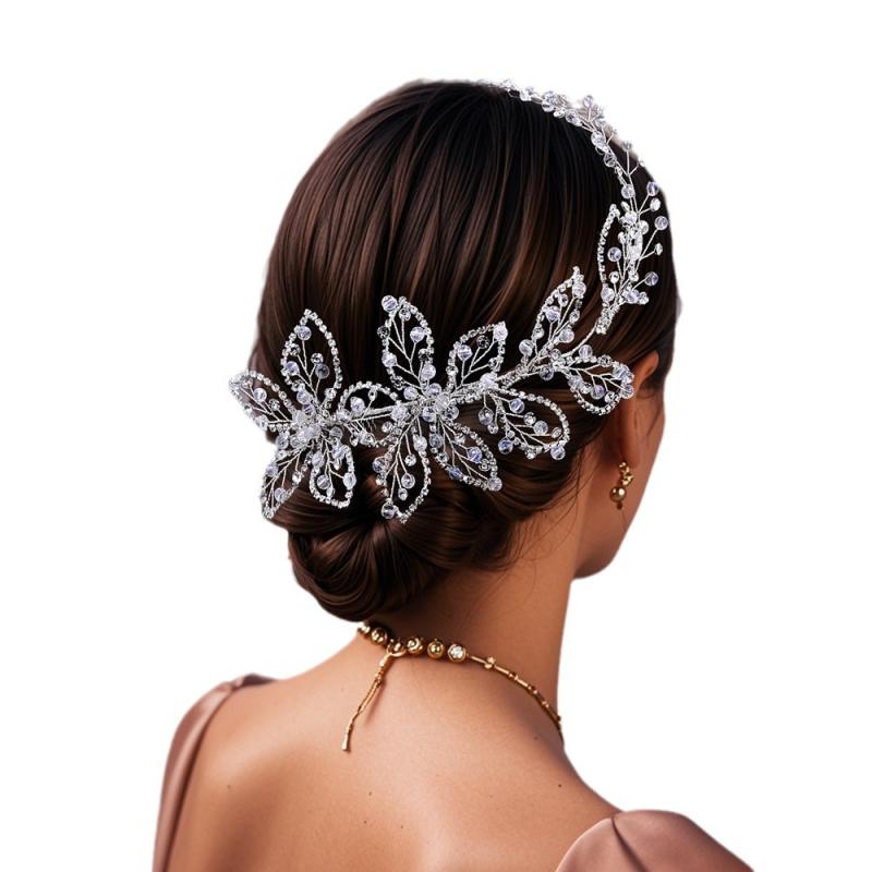 ヘアコーム レディース ヘアアクセサリー 髪飾り ヘッドドレス ラインストーン クリスタル ビジュー キラキラ 上品 結婚式 パーティー ステージ ブライダル 銀 浴衣 フォーマル オールシーズン