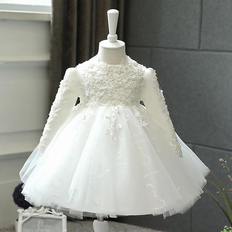 ドレス 女の子 キッズ ベビー 子供 ワンピース チュール 長袖 プリンセス ふんわり 1歳 誕生日 結婚式 フラワーガール フォーマル コットン混 ポリエステル ホワイト レッド かわいい 高級感 オールシーズン チュチュスカート リボン フリル 裏地