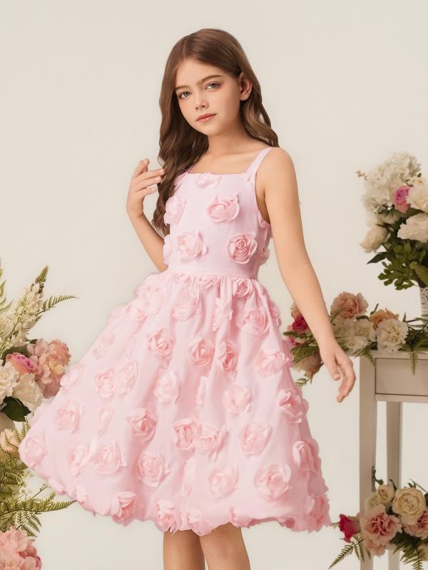 子供ドレス 女の子 キッズ フォーマル ワンピース プリンセス ショート丈 立体フラワー 花モチーフ フレンチスタイル 半袖 発表会 結婚式 お誕生日 春夏 ポリエステル シャンパン ピンク パープル かわいい おしゃれ 高級感 上品 華やか