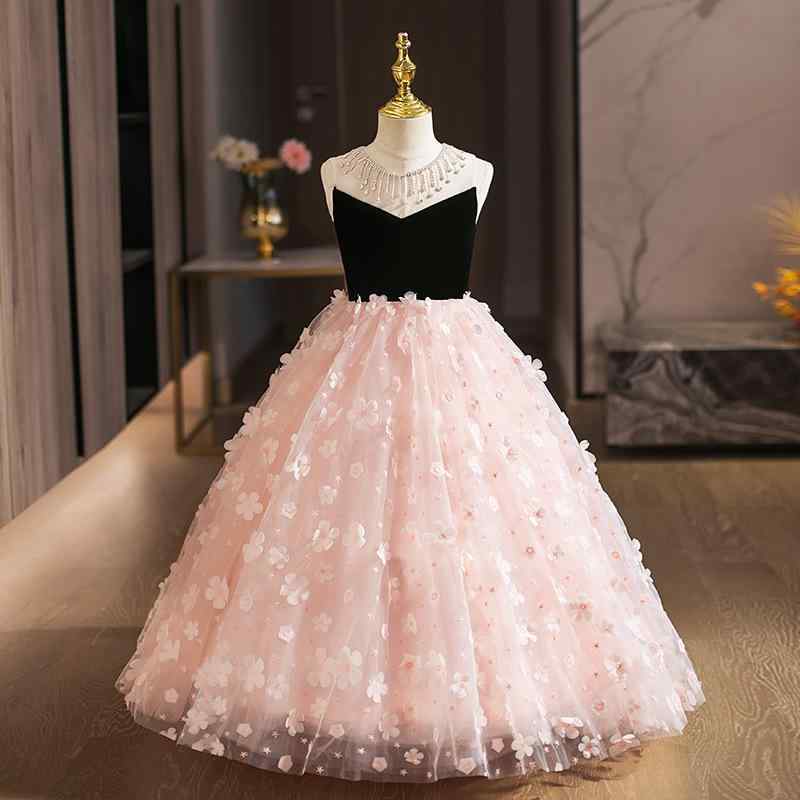 ワンピース 女の子 キッズ パーティードレス フォーマル プリンセス チュール ピアノ 発表会 結婚式 高級感 花柄 チュチュ パニエ かわいい 100-160cm フレアスカート オールシーズン ポリエステル 清楚