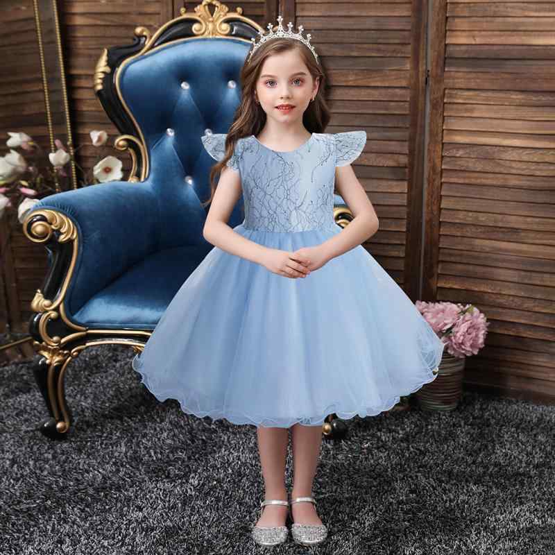 ワンピース 女の子 キッズ ドレス 子供服 フォーマル 発表会 結婚式 披露宴 かわいい フリル袖 レース フラワーガール サテン ポリエステル 綿 コットン ホワイト ピンク ブルー Aライン 1-3歳 オールシーズン