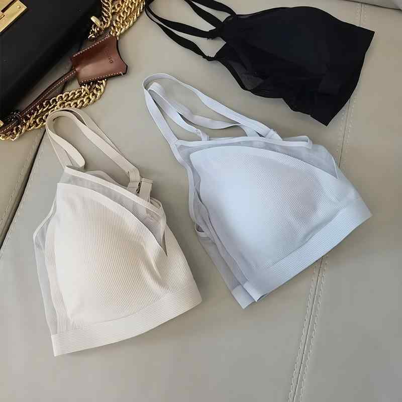 ブラジャー レディース 下着 ランジェリー インナー フレンチスタイル ノンワイヤー シームレス トライアングル 超薄型 軽量 快適 通気性 光沢 シンプル 無地 ブラック ベージュ グレー 春夏