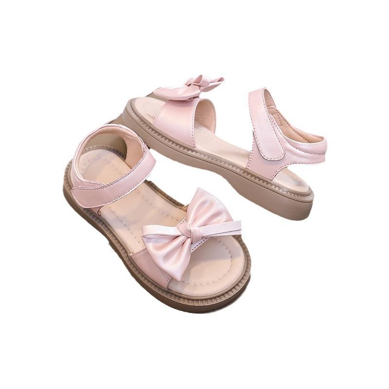 サンダル 女の子 キッズ 春夏 レザー レザー 柔らかい ソフトソール オープントゥ 滑り止め 面ファスナー 屈曲性 軽量 履きやすい プリンセス お姫様 かわいい おしゃれ 韓国 通学 オフホワイト ピンク