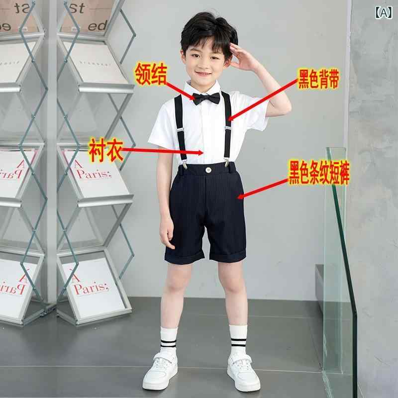 セットアップ キッズ 男の子 女の子 半袖 シャツ ハーフパンツ 短パン サスペンダー 蝶ネクタイ 上下セット 幼稚園 卒園式 発表会 制服 春夏 コットン 綿 ボタン カジュアル フォーマル かっこいい おしゃれ 黒 白