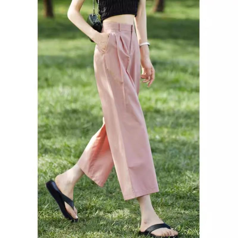 ワイドパンツ レディース 9分丈 ガウチョパンツ ズボン 春夏 薄手 ハイウエスト ストレート ゆるめ 着痩せ 体型カバー カジュアル きれいめ シンプル 30代 通勤 普段使い お出かけ ブラック ライトコーヒー チェリーピンク