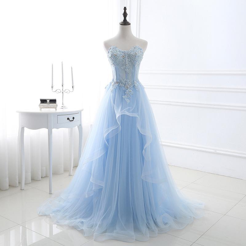 ドレス レディース ベアトップ ブルー 演奏会 結婚式 パーティー 上品 エレガント フォーマル 秋冬 ポリエステル ハイウエスト プリンセスライン ノースリーブ ビスチェ 無地 ロング丈 マキシ丈 フレア