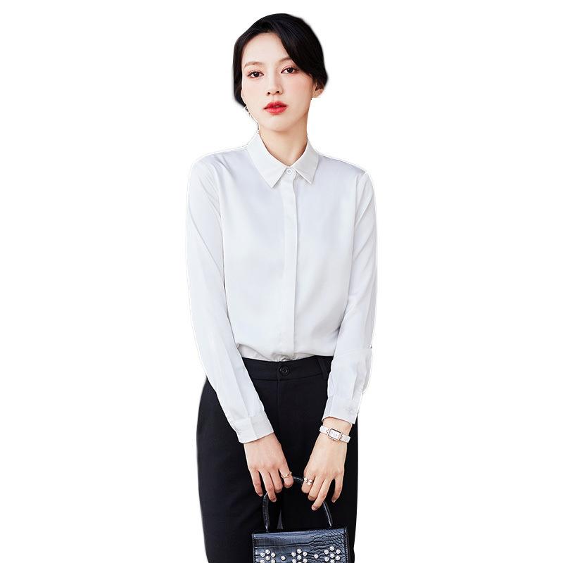 シャツ レディース ブラウス オフィス 通勤 事務服 長袖 無地 襟 春夏 トップス ビジネス 上品 きれいめ 就活 ギャザー ボタン スリム タイト 白 グレー ピンク アセテート繊維 竹繊維 高見え シンプル ベーシック