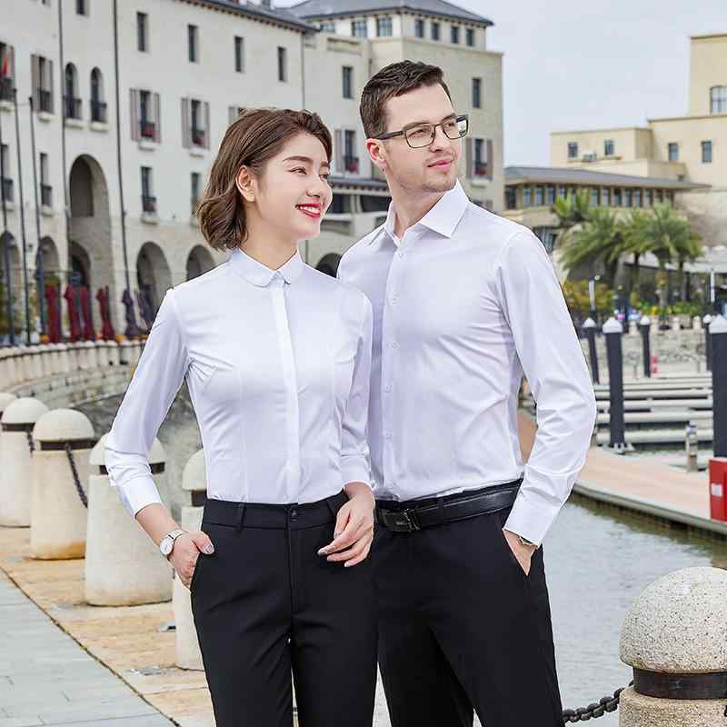 シャツ メンズ レディース セットアップ 長袖 事務服 通勤 オフィス ビジネス ブラウス 制服 リクルート オールシーズン 竹繊維 ストレッチ 上下セット 白 水色 黒 清潔感 仕事用 シンプル カッターシャツ ワイシャツ