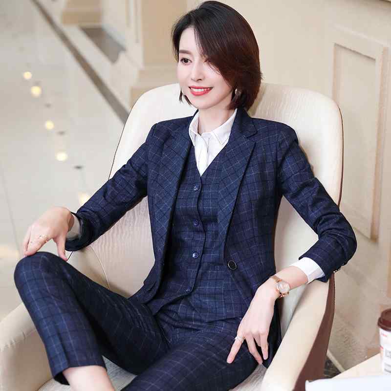 セットアップ レディース 女性用 事務服 スーツ パンツ スカート ジャケット ベスト 秋冬 通勤 オフィス ホテル 長袖 ボタン フォーマル 上品 ビジネス ブルー系 ブラック ホワイト ポリエステル レーヨン