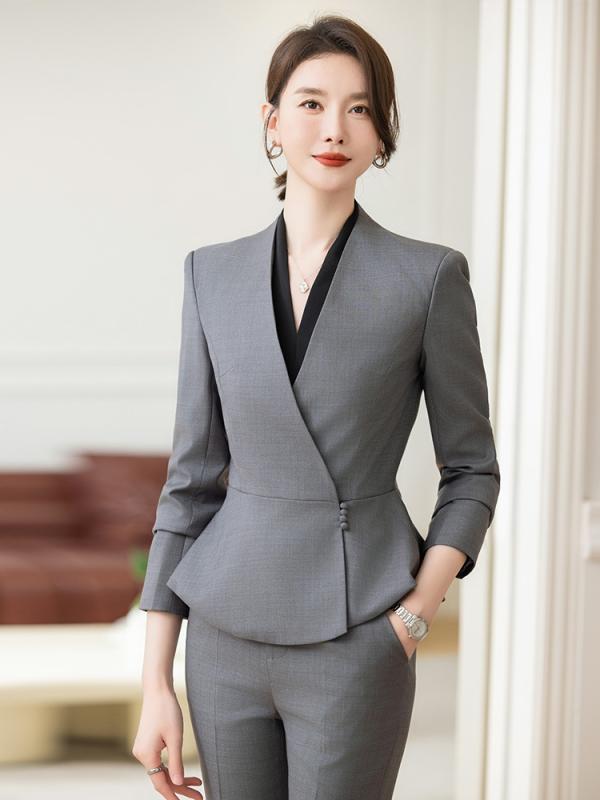 セットアップ レディース ビジネススーツ テーラードジャケット パンツ スカート 事務服 ユニフォーム 接客 ホテル 通勤 無地 秋冬 ノーアイロン 長袖 ネイビー グレー アプリコット 上下