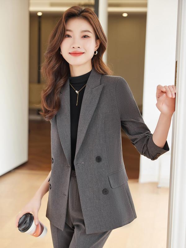 セットアップ レディース パンツスーツ テーラードジャケット スラックス 通勤 オフィス ビジネス 事務服 フォーマル きれいめ 上品 無地 ボタン グレー ブラック 秋冬 長袖 ポリエステル レーヨン 普段使い 冠婚葬祭 卒業式 入学式 2点セ