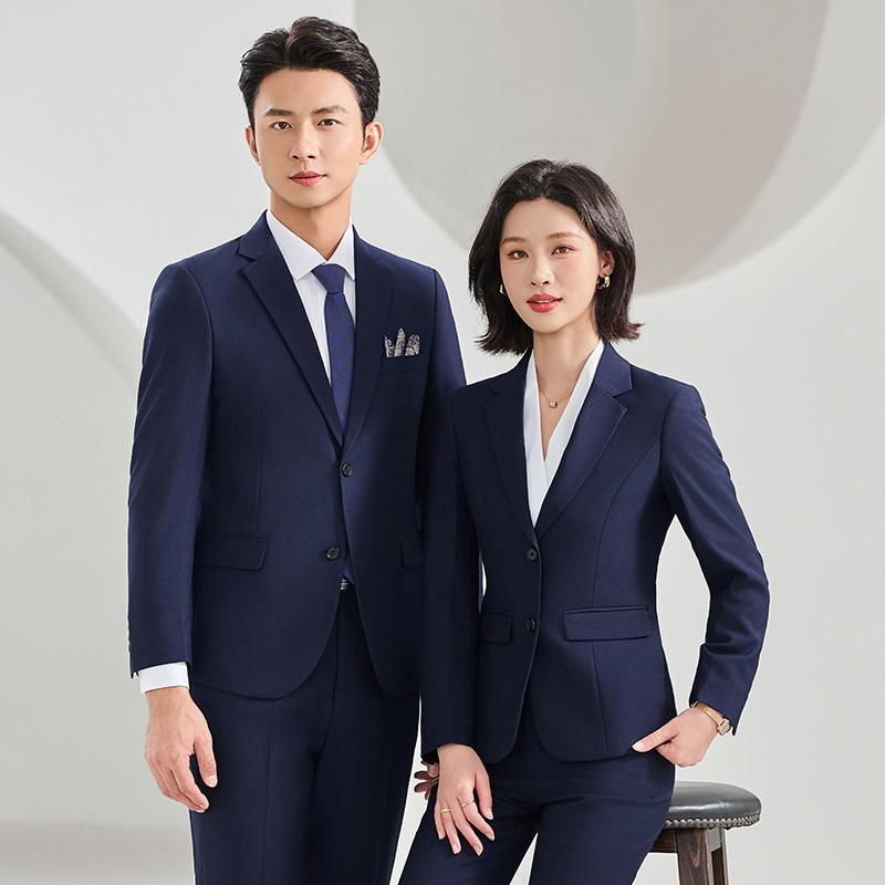 スーツ メンズ レディース セットアップ ビジネス 面接 通勤 テーラードジャケット スラックス パンツ 事務服 先生 オフィス 30代 スリム 細身 アセテート繊維 秋冬 ブラック ロイヤルブルー ボタン|フロントップ店