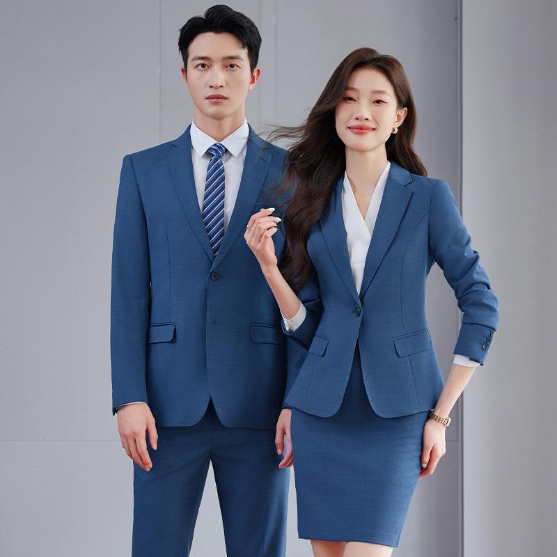 背広 セットアップ メンズ レディース スモーキーブルー くすみ青色 商行為 事務服 フォーマル か細い テーラードジャケット スコート ズボン下 名取り草 年月 ナイロン 混紡 上下仕掛ける  襟