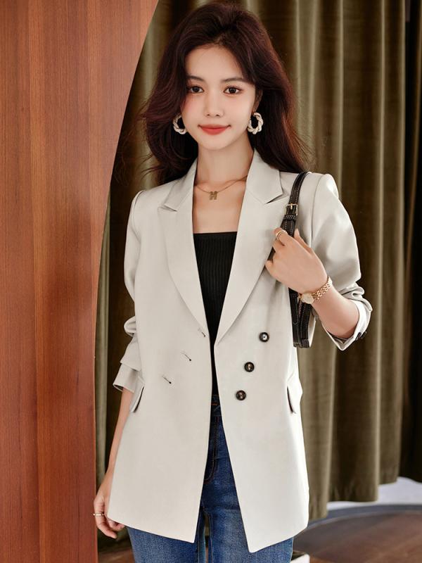 テーラードジャケット レディース アウター 上着 低身長 小柄 厚手 暖かい ゆったり ゆったり 秋冬 無地 長袖 スーツ襟 ボタン ポケット カジュアル オフィス ブラック グレー アプリコット ポリエステル