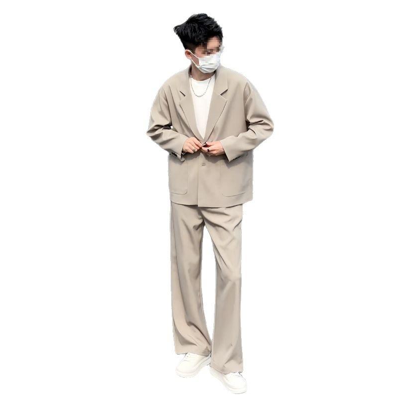 セットアップ メンズ スーツ テーラードジャケット ロングパンツ ゆったり オーバーサイズ きれいめ 紳士服 春秋 ポリエステル ボタン ノッチドラペル シャンパン モード 普段使い 通勤 デイリー 無地