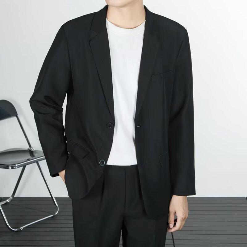 テーラードジャケット メンズ 男性用 スーツ 紳士服 上着 ゆったり ゆったり 韓国 かっこいい トレンド カジュアル 通勤 ビジネス 春秋 アセテート繊維 無地 ボタン レイクブルー グレー ブラック