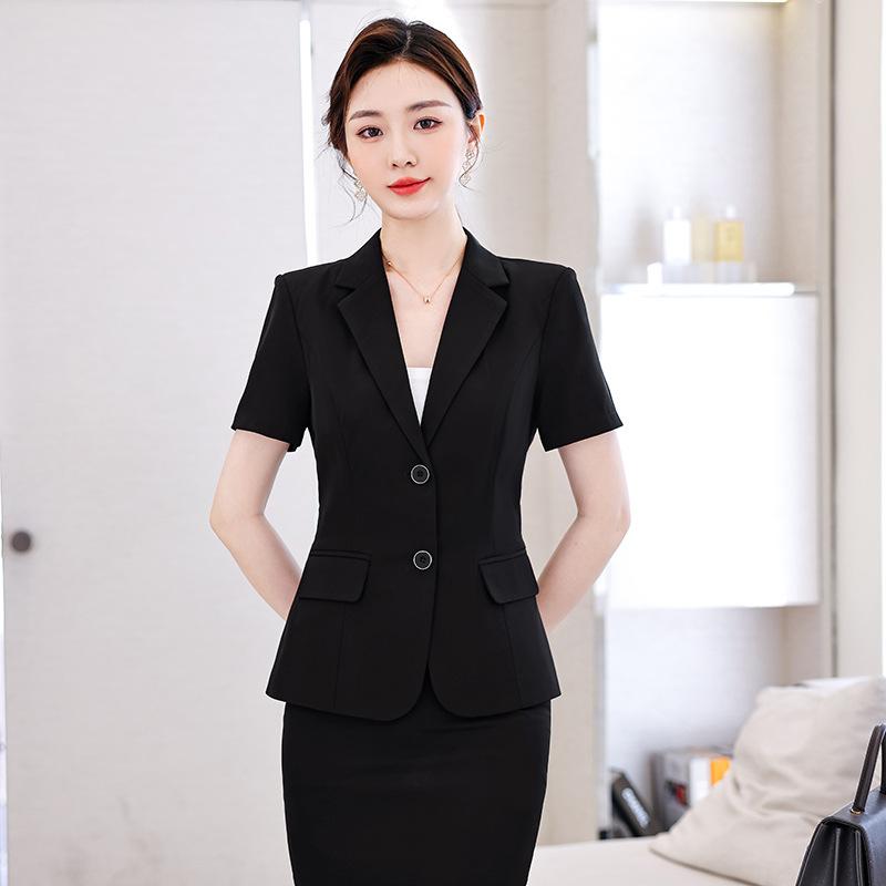 セットアップ レディース スーツ ジャケット パンツ スカート ビジネス フォーマル 事務服 面接 就活 通勤 春夏 半袖 薄手 軽量 涼しい ブルー ブラック ストレッチ 伸縮性 ポリエステル 大きいサイズ オフィス