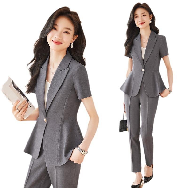 セットアップ レディース 半袖 ジャケット パンツ スカート スーツ 事務服 通勤 オフィス 春夏 涼しい 薄手 きれいめ 上品 ビジネス フォーマル 制服 カーキ ネイビー ポリエステル ポリウレタン