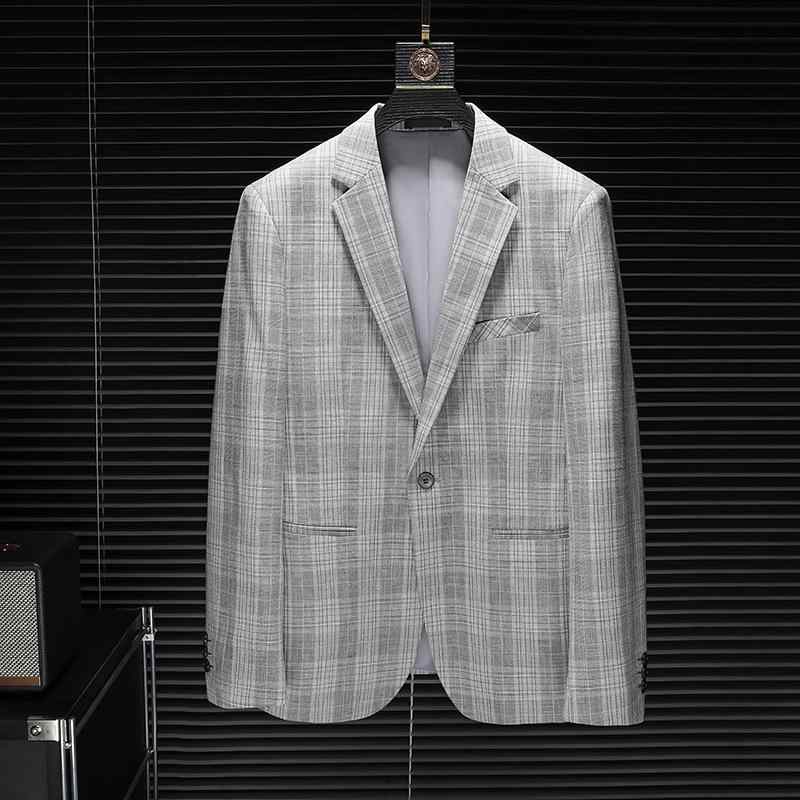 テーラードジャケット メンズ チェック柄 アウター ブレザー 紳士服 オールシーズン 長袖 ポリエステル ビジネス 通勤 オフィス 普段使い 羽織り 上着 軽量 シンプル ボタン 立体ポケット カジュアルスタイル