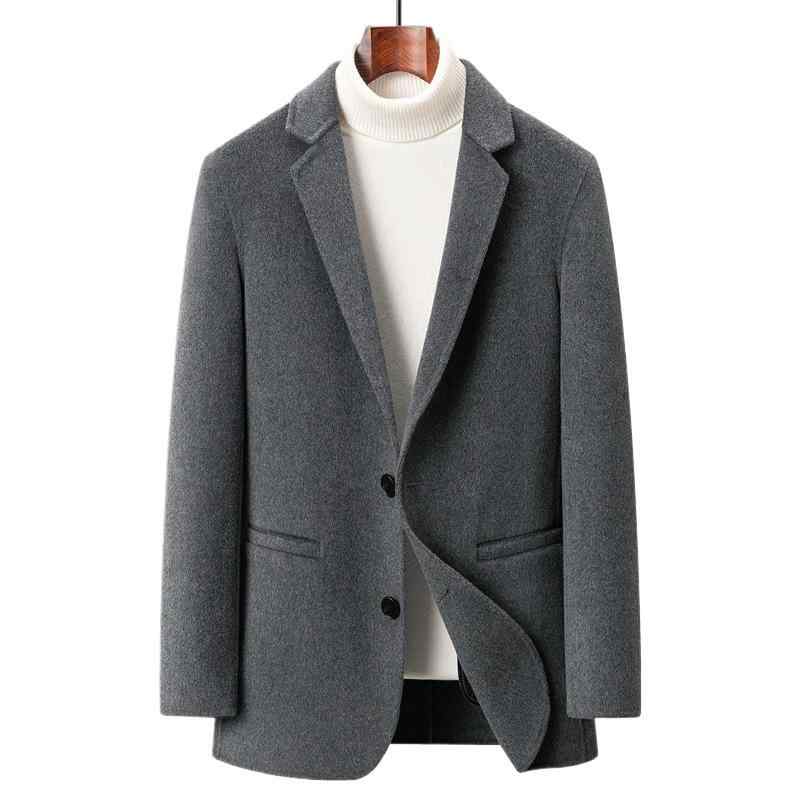 テーラードジャケット メンズ ウール ウール 紳士服 ビジネス カジュアル 通勤 秋冬 暖かい 防寒 アウター 無地 スリム ボタン ダブルフェイス 高密度 耐久性 グレー ブラック 30代 ブレザー 上着