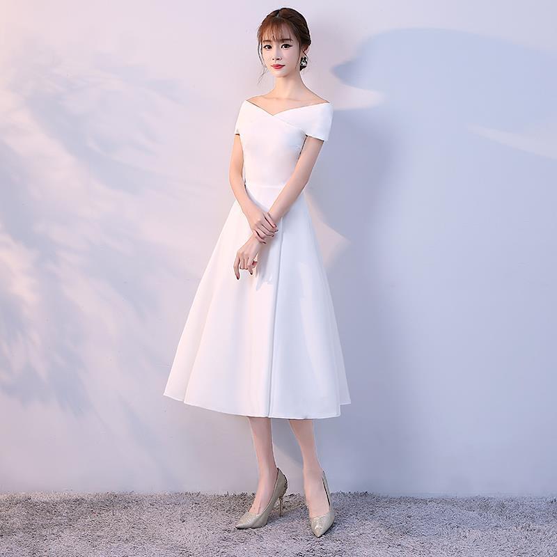 ワンピース レディース ドレス 一字肩 Aライン 網紗 演出 宴会 披露宴 結婚式 二次会 清楚 発表会 ホワイト ブラック ワインレッド ミモレ丈 ロング丈 フィッシュテール アシンメトリー ノースリーブ ファスナー パーティードレス 6,252円