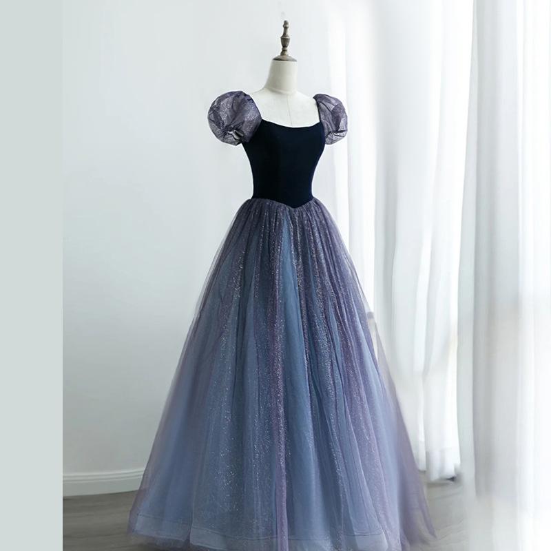パーティードレス レディース ロング丈 パフスリーブ プリンセスライン ハイウエスト 発表会 結婚式 二次会 冬