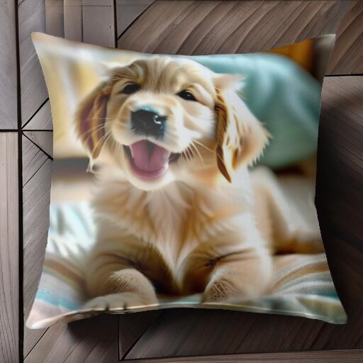 子犬 ゴールデンレトリバー 笑顔 かわいい ペット クッションカバー 45×45cm アニマル柄 おしゃれ 可愛い クッション本体付き 正方形 犬ファン