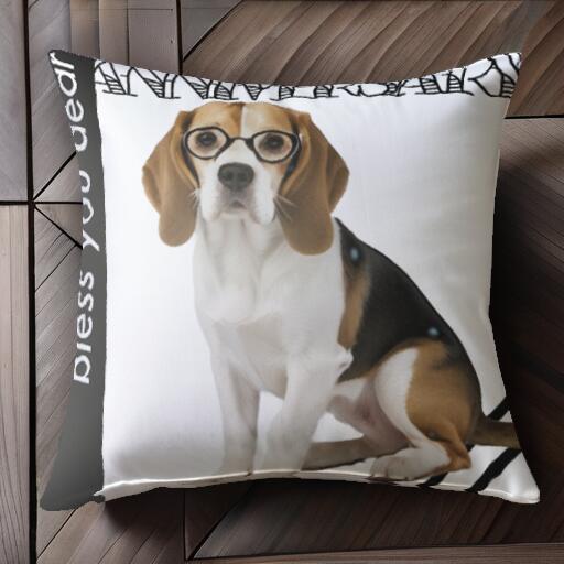 メガネ ビーグル クッションカバー 45×45cm アニマル柄 おしゃれ 可愛い クッション本体付き 正方形 犬ファン
