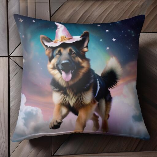 魔法使いの帽子 ジャーマンシェパード 星 雲 宇宙 クッションカバー 45×45cm アニマル柄 おしゃれ 可愛い クッション本体付き 正方形