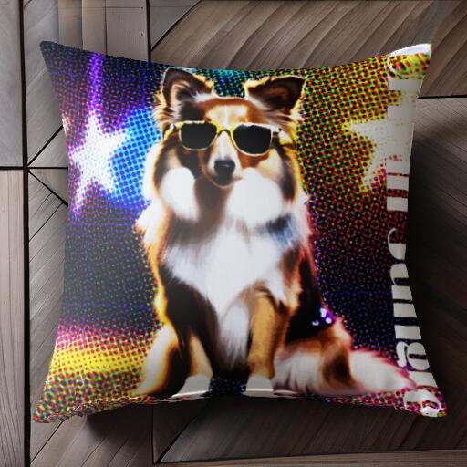 サングラス シェットランドシープドッグ 星 クッションカバー 45×45cm アニマル柄 おしゃれ 可愛い クッション本体付き 正方形