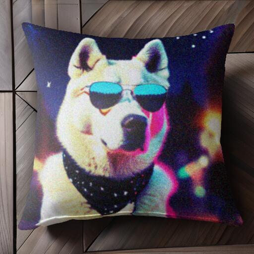 サングラス 秋田犬 バンダナ 星 クッションカバー 45×45cm アニマル柄 おしゃれ 可愛い クッション本体付き 正方形
