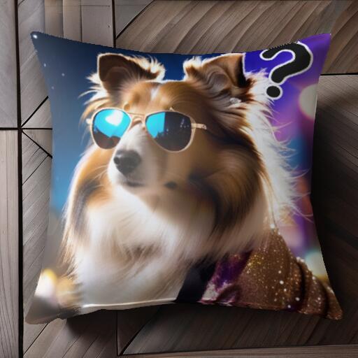 サングラス シェットランドシープドッグ ジャケット キラキラ クッションカバー 45×45cm アニマル柄 おしゃれ 可愛い クッション本体付き 正方形