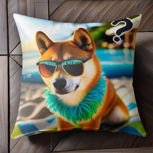 サングラス 柴犬 ビーチ 夏 リゾート クッションカバー 45×45cm アニマル柄 おしゃれ 可愛い クッション本体付き 正方形