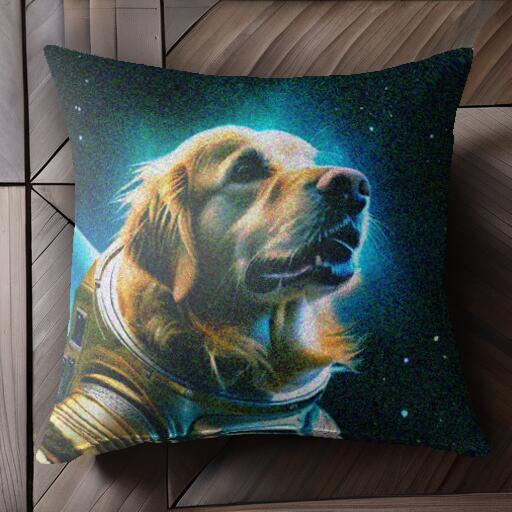 宇宙 ゴールデンレトリバー 宇宙服 スペース クッションカバー 45×45cm アニマル柄 おしゃれ 可愛い クッション本体付き 正方形